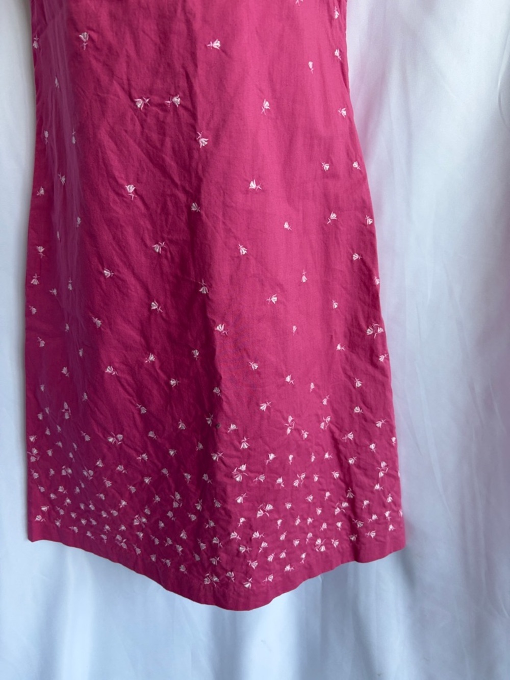 J Crew Embroidered Floral Sheath sz 4 100% Cotton Sleeveless Pink, 17” PTP, 35”L - Picture 3 of 8
